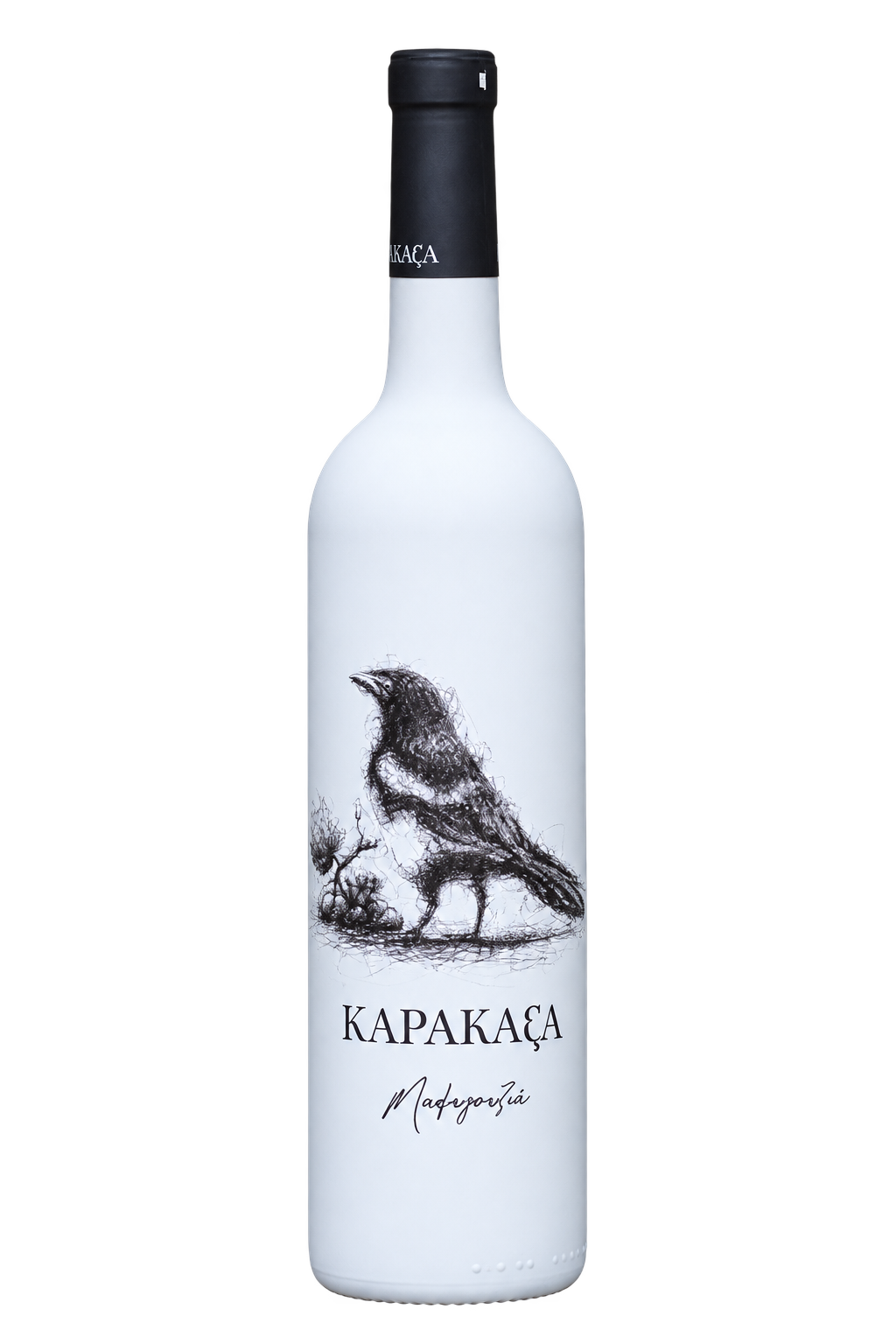 Karakaksa wine bottle with a bird illustration on its white label